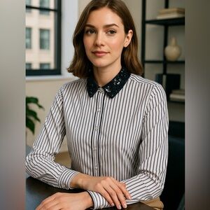 J. Crew Black and White Striped Blouse